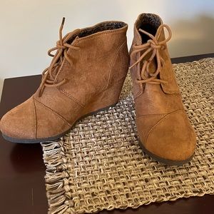 Brown wedge booties